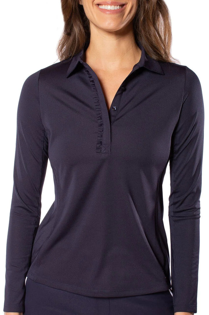 Golftini Women's Long Sleeve Ruffle Polo - Navy