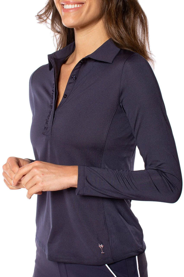 Golftini Women's Long Sleeve Ruffle Polo - Navy