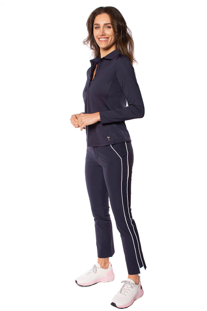 Golftini Women's Long Sleeve Ruffle Polo - Navy