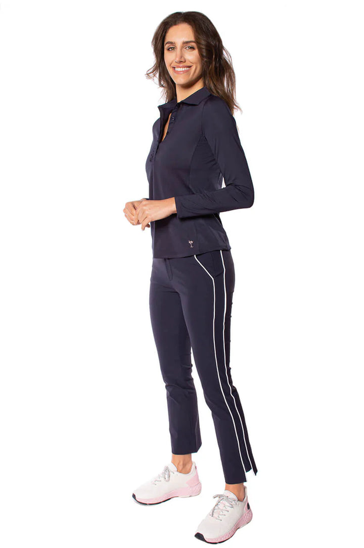 Golftini Women's Long Sleeve Ruffle Polo - Navy