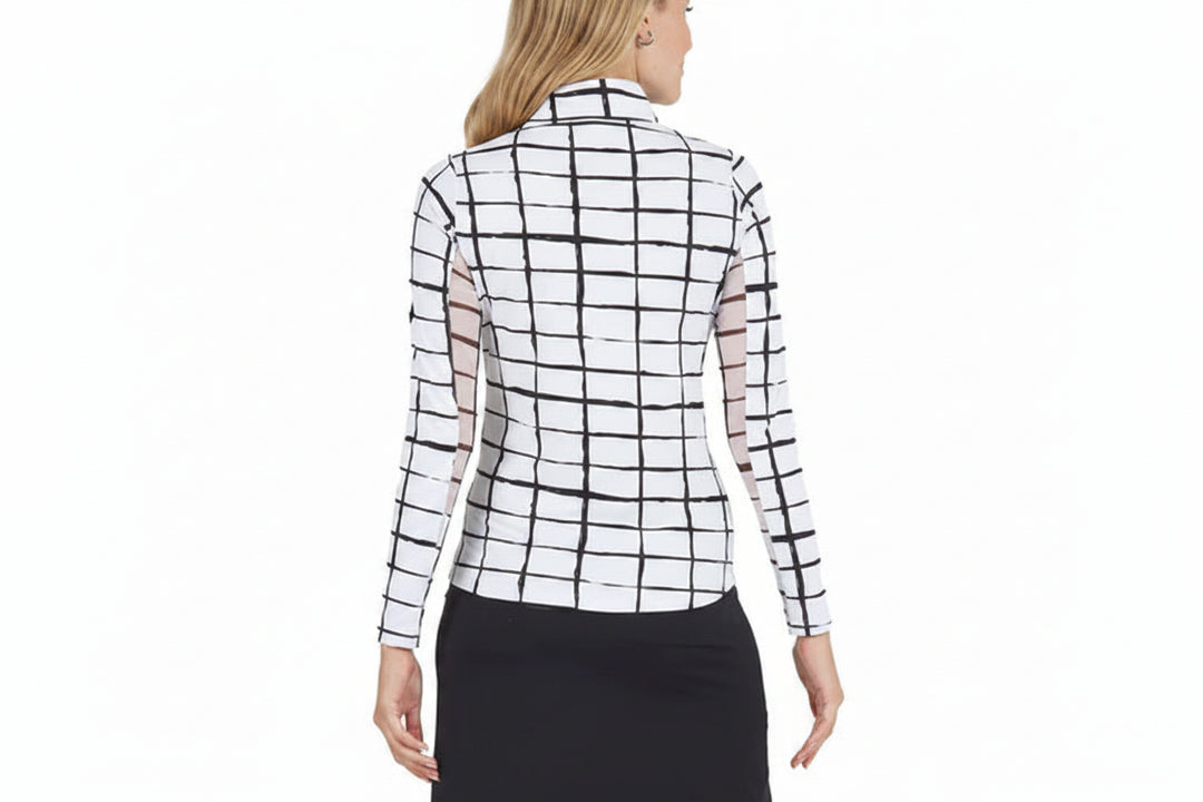 IBKUL Womens Long Sleeve Carly Zip Mock - Black/White