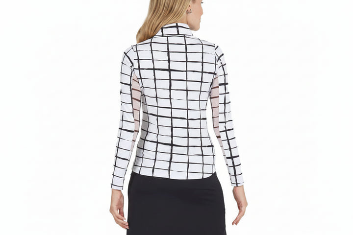 IBKUL Womens Long Sleeve Carly Zip Mock - Black/White