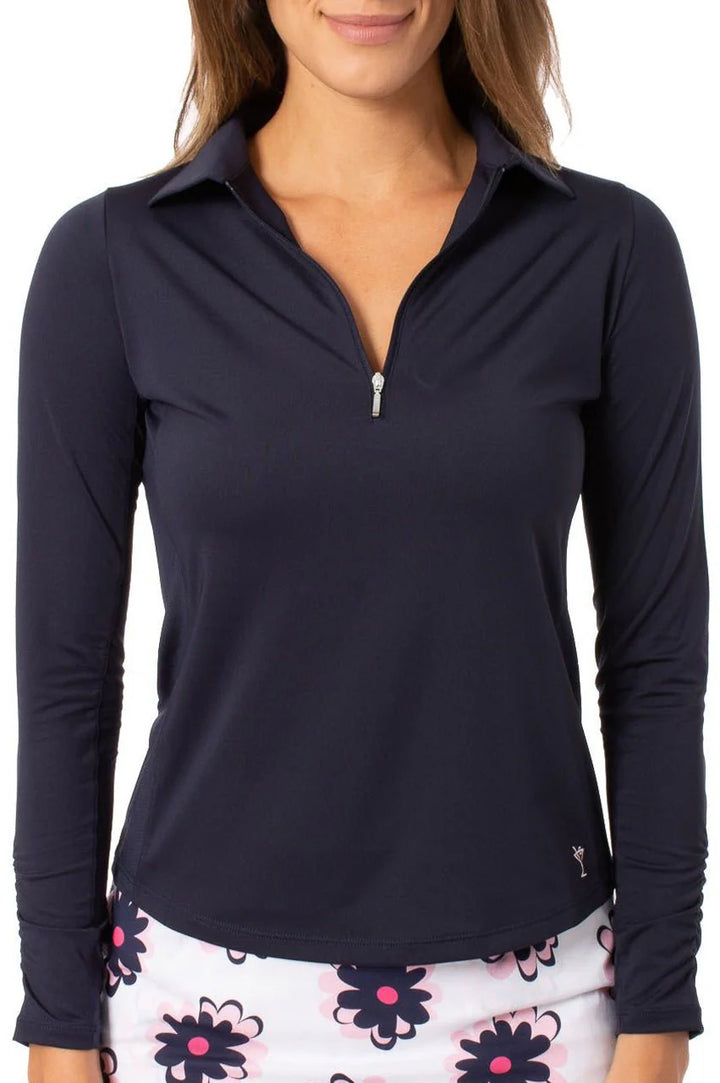 Golftini Womens Long Sleeve Zip Polo - Navy - XX-Large