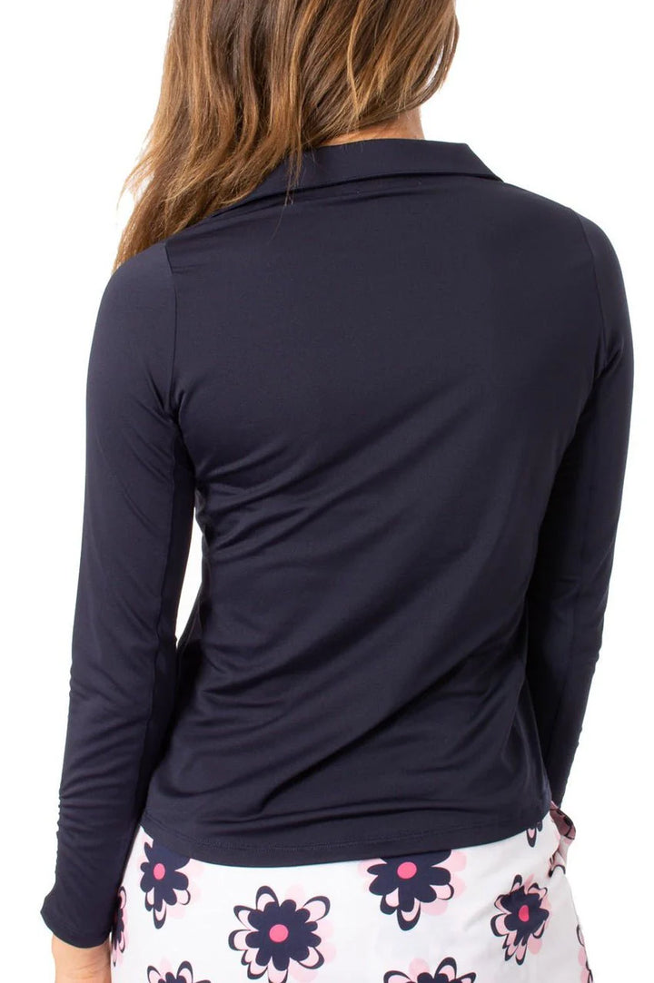 Golftini Womens Long Sleeve Zip Polo - Navy - XX-Large