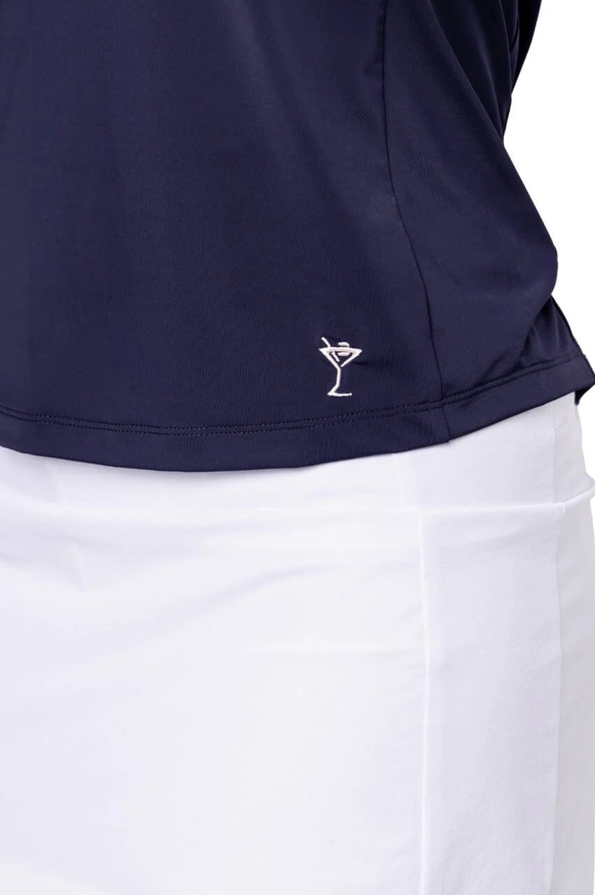 Golftini Womens Long Sleeve Say Yes Polo - Navy/White