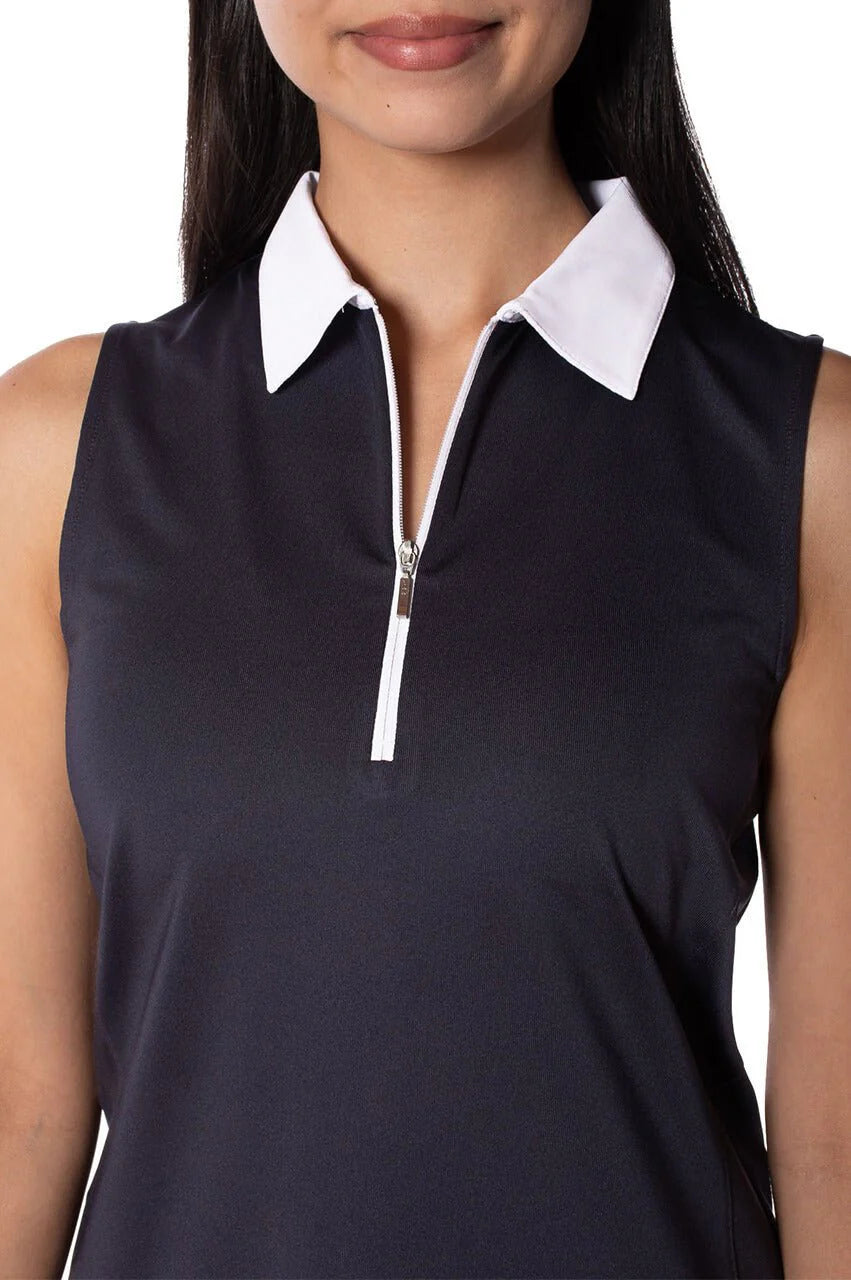 Golftini Sleeveless Zip Tech Polo - Navy/White - Skorzie