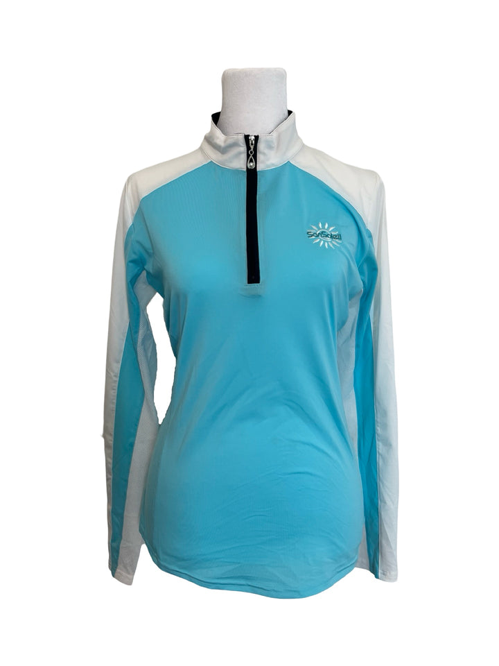 SanSoleil Long Sleeve Quarter Zip - Small -Blue/White