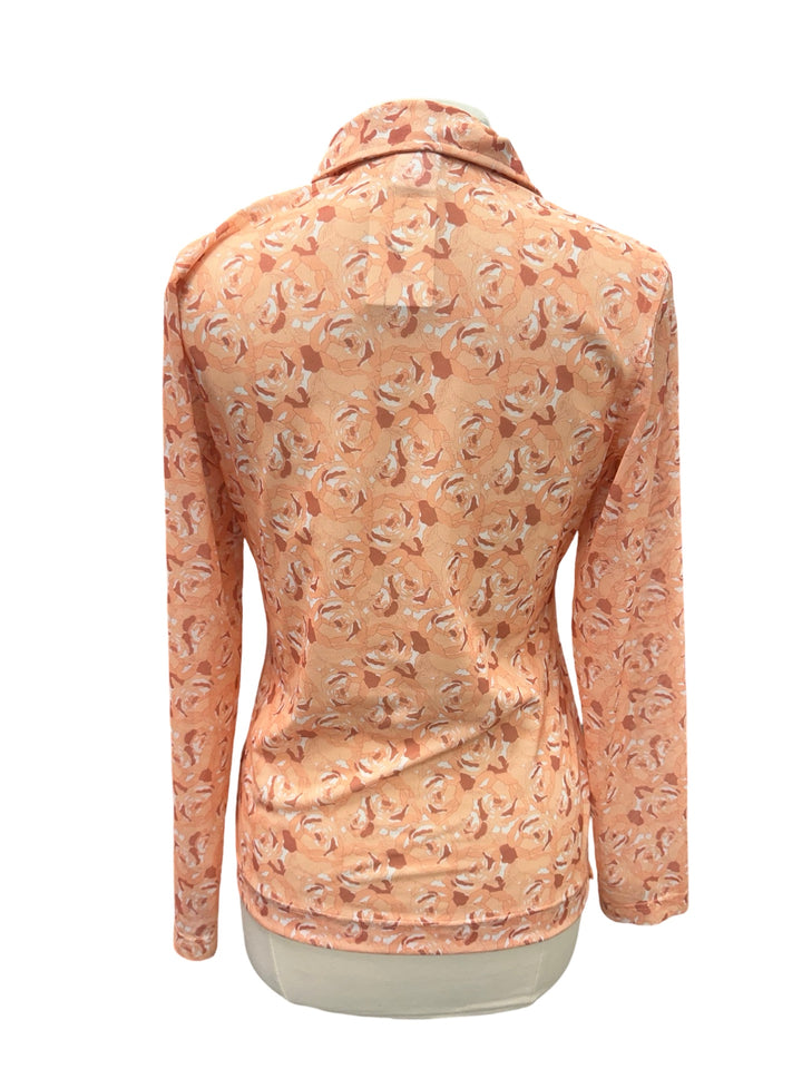 Daily Sports Long Sleeve Mesh Top - Orange Roses- Large