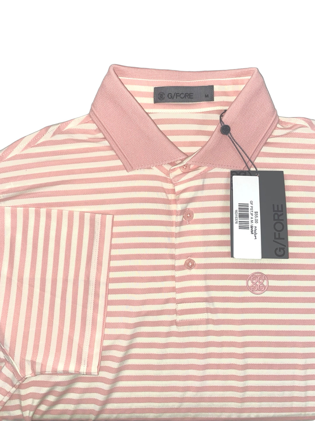 G/FORE MEN'S PERFORATED STRIPE TECH JERSEY POLO- MEDIUM