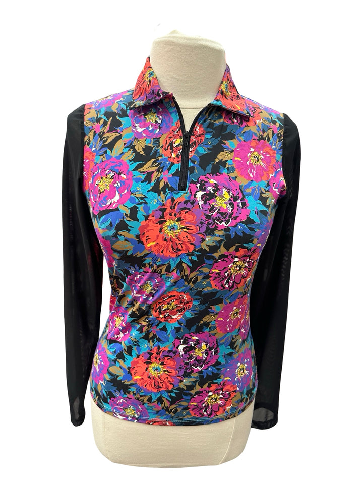 Mariah Long Sleeve Zip Polo - In Bloom Floral