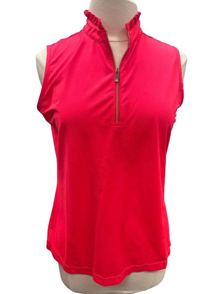 Tail Ruffle Neckline Sleeveless Top - Coral - Large