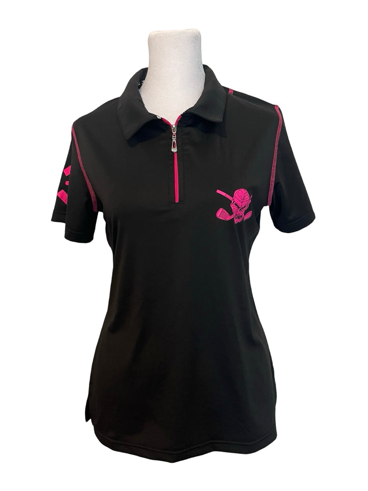 Tattoo Golf Quarter Zip Polo Tee - Small - Black/Pink