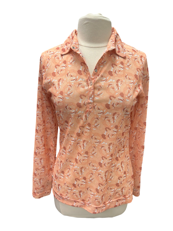 Daily Sports Long Sleeve Mesh Top - Orange Roses- Large