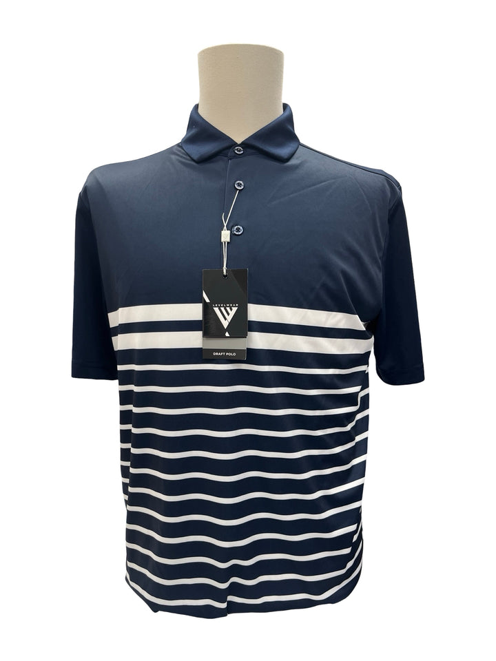 Mens Levelwear Draft Polo Top - Navy - Medium - NWT (FINAL SALE ITEM)