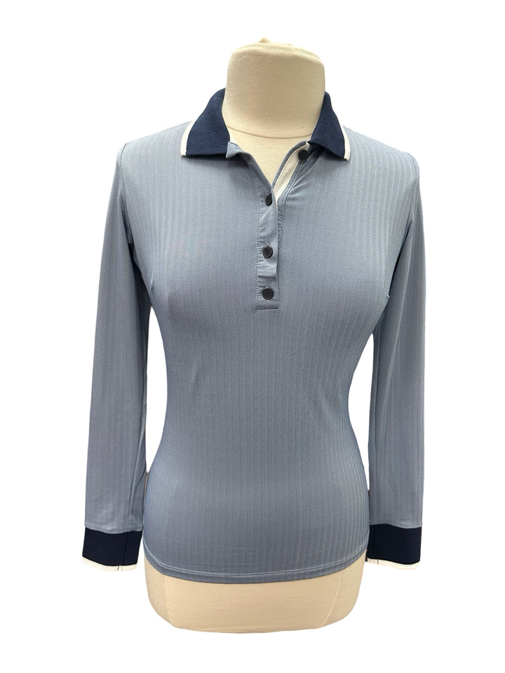 Huntley Long Sleeve Polo - Shallow Waters Mini Herringbone