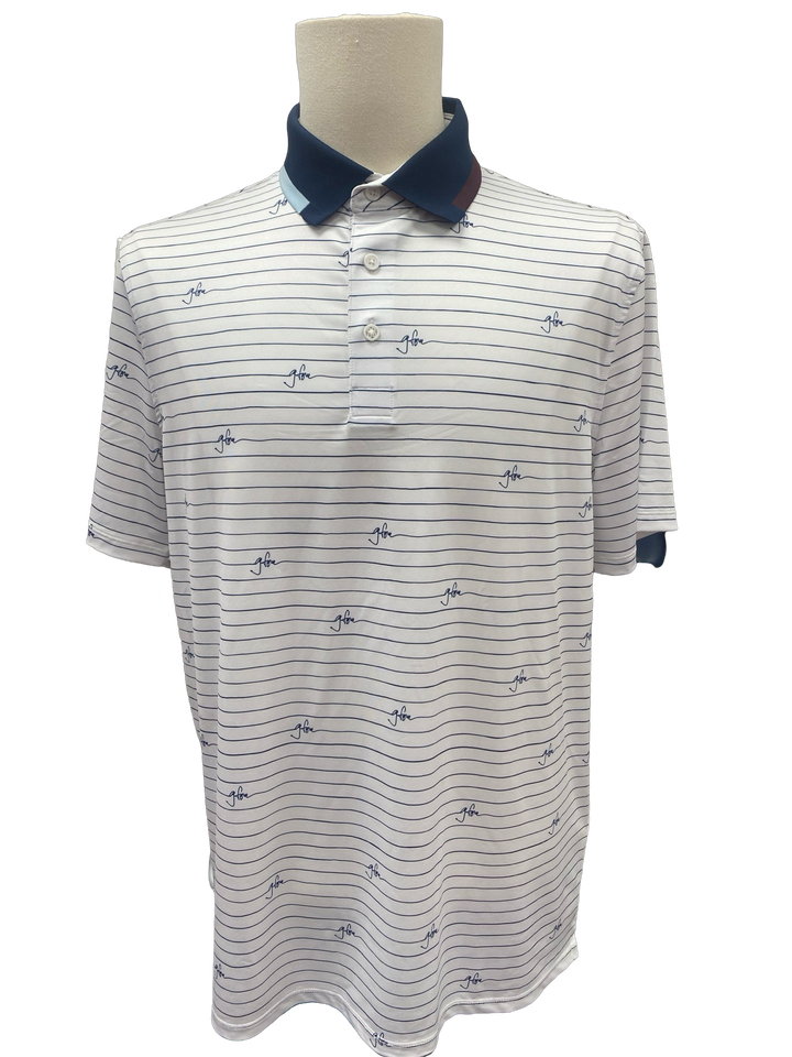 G/FORE MEN'S SCRIPT STRIPE TECH JERSEY POLO- MEDIUM