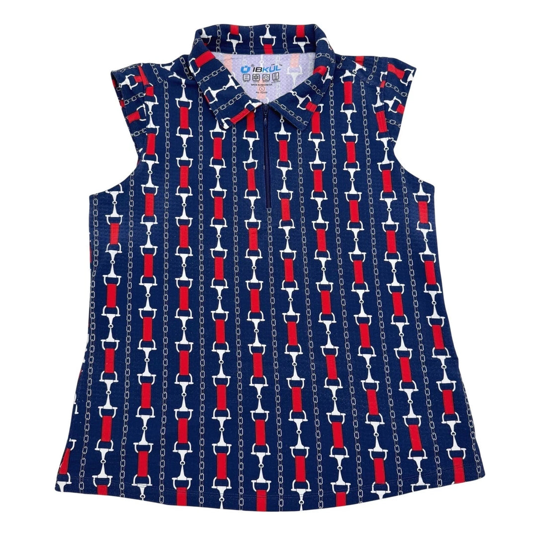IBKUL Womens Kimberly Sleeveless Zip Polo - Chain Navy/Red