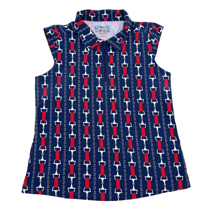 IBKUL Womens Kimberly Sleeveless Zip Polo - Chain Navy/Red