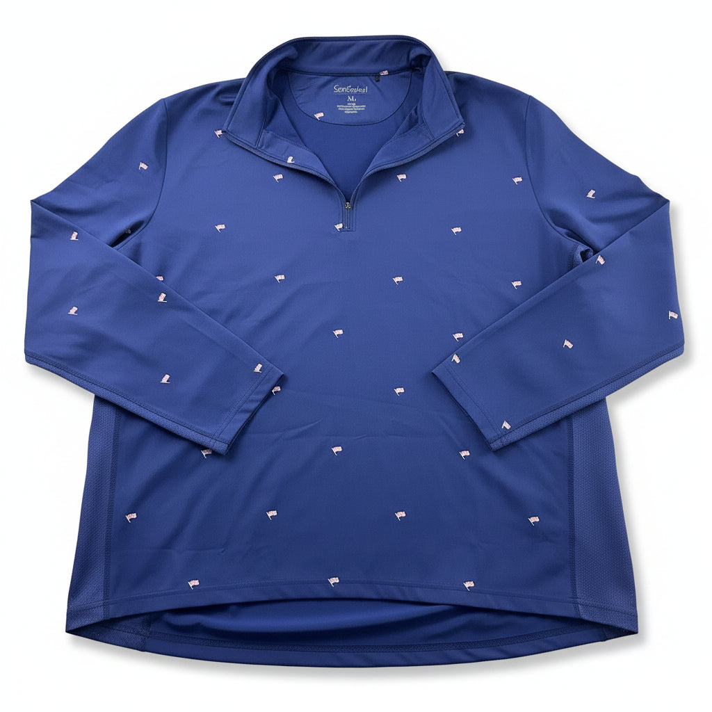 SanSoleil Mens Zip Flag Long Sleeve Mock - Navy/Multi