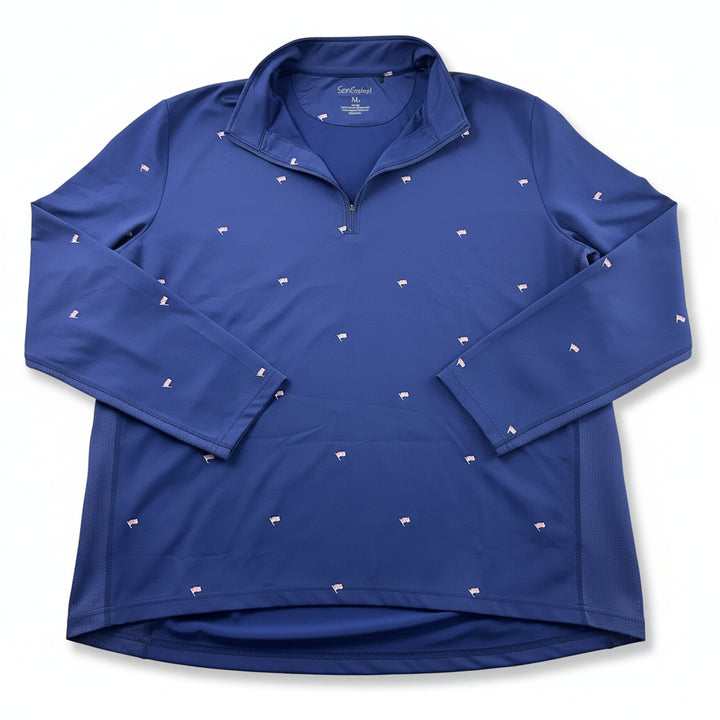SanSoleil Mens Zip Flag Long Sleeve Mock - Navy/Multi