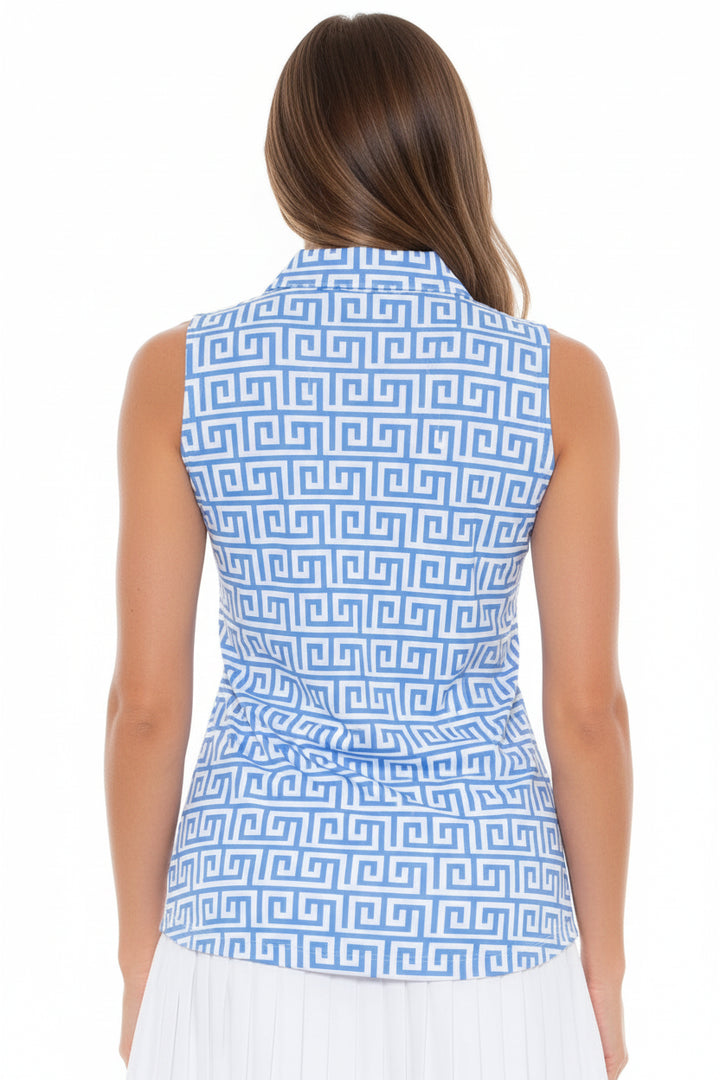 G-Lifestyle Womens Santorini Geo Sleeveless Zip Mock - Blue Peri/White