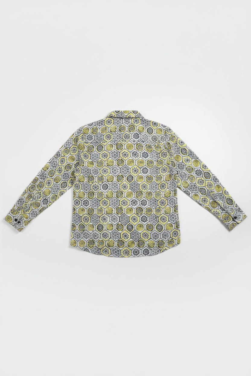 IBKUL Womens Long Sleeve Tile Zip Mock - Yellow/Multi
