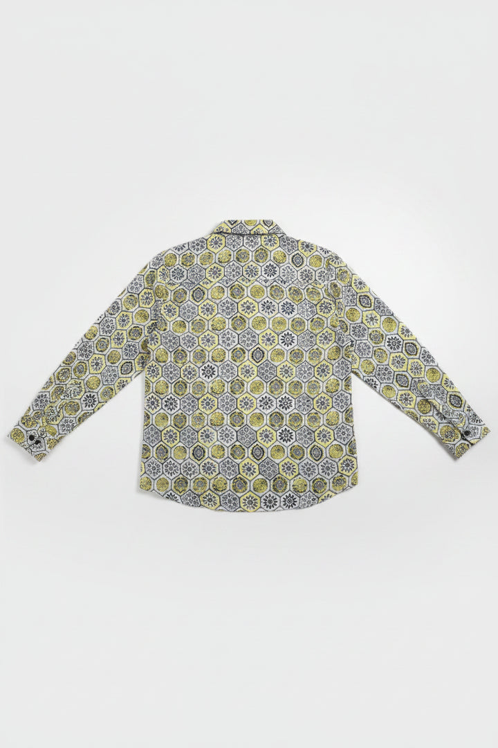 IBKUL Womens Long Sleeve Tile Zip Mock - Yellow/Multi
