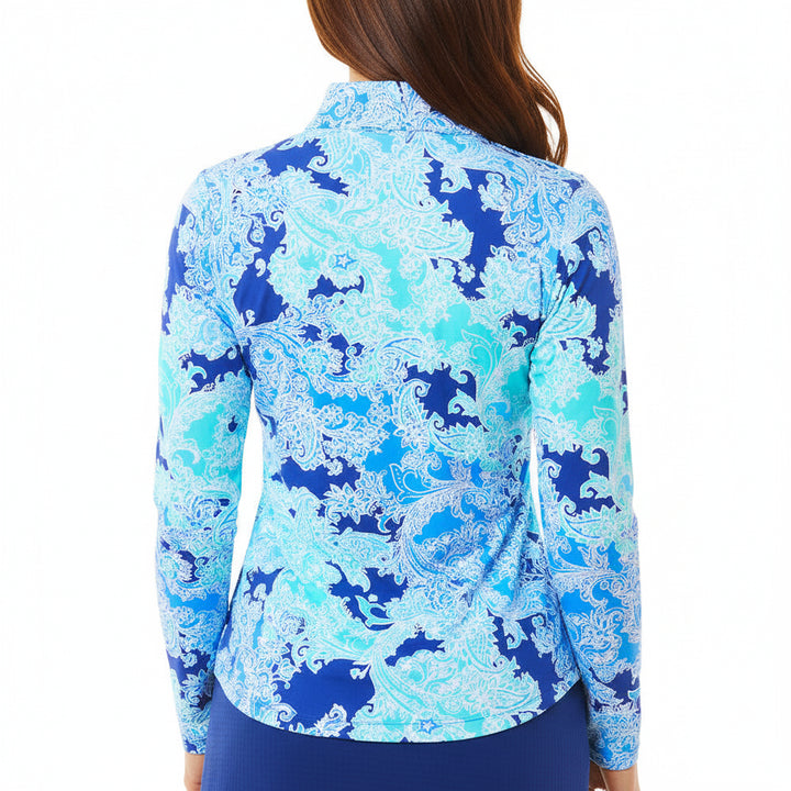 IBKUL Womens Long Sleeve Pascha Zip Mock - Navy/Seafoam