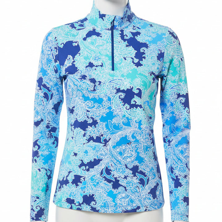 IBKUL Womens Long Sleeve Pascha Zip Mock - Navy/Seafoam
