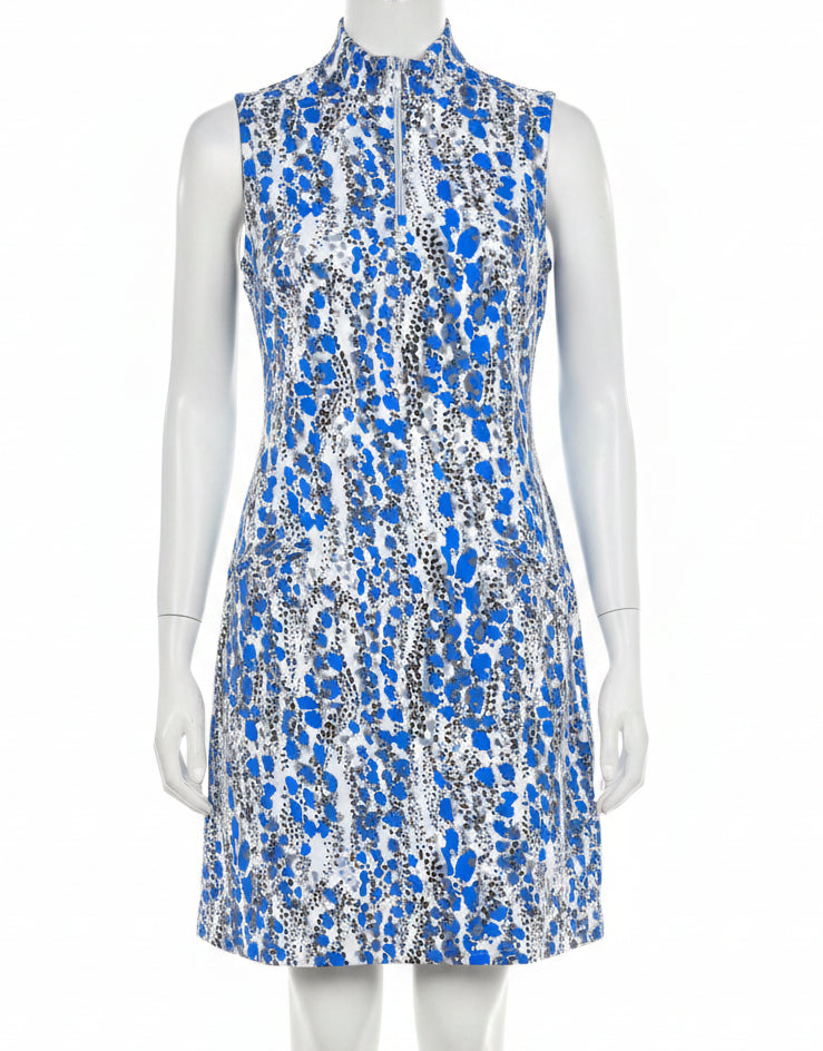 IBKUL Womens Kamila Sleeveless Zip Mock Dress - Blue/Black