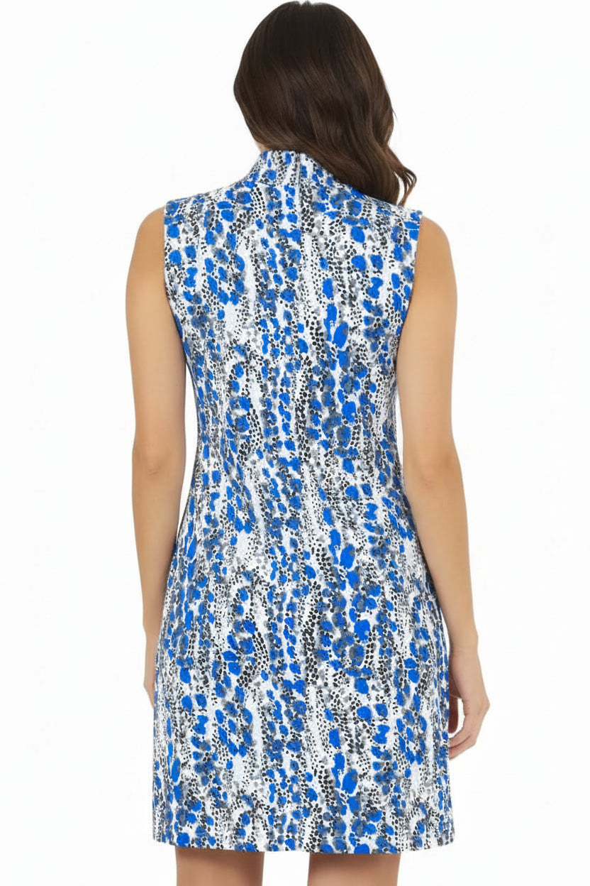 IBKUL Womens Kamila Sleeveless Zip Mock Dress - Blue/Black