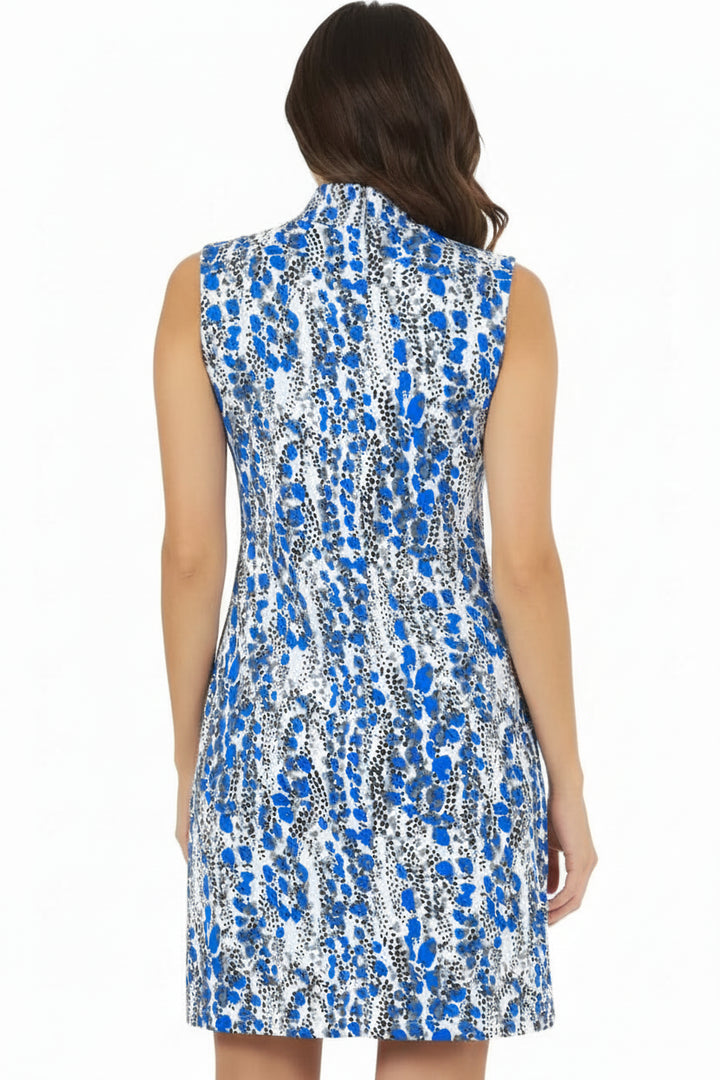 IBKUL Womens Kamila Sleeveless Zip Mock Dress - Blue/Black