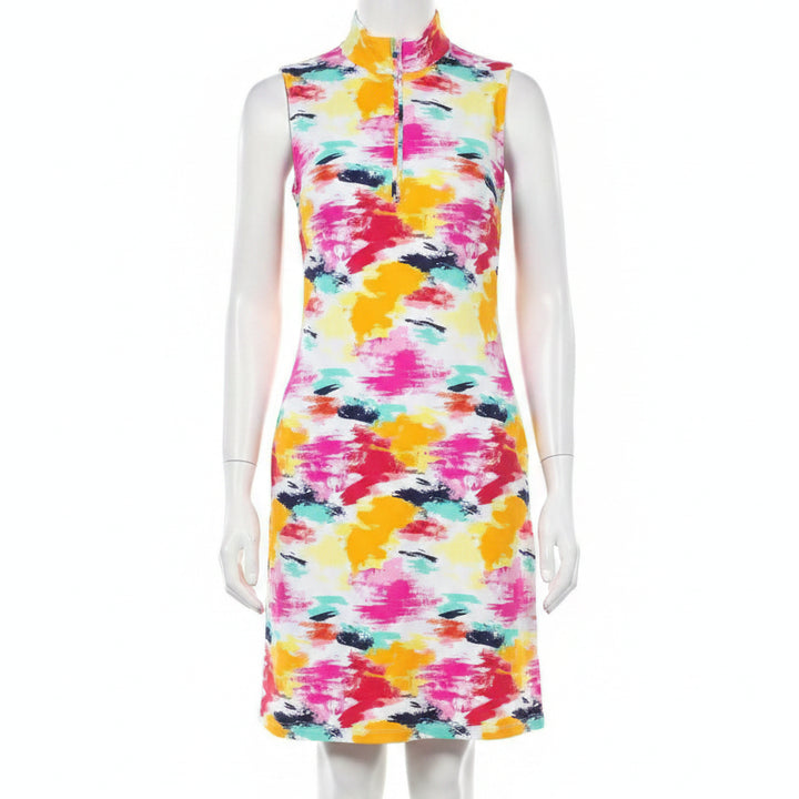 IBKUL Womens Matilda Sleeveless Zip Mock Dress - Pink/Multicolored