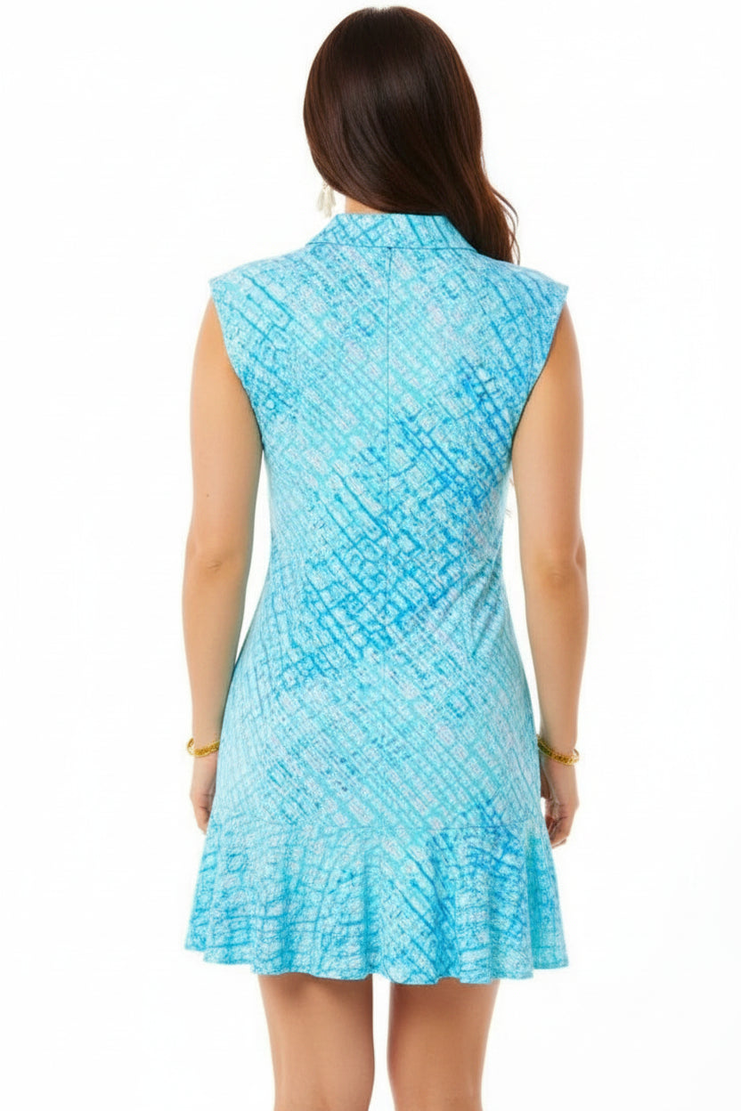 IBKUL Womens Liz Sleeveless Zip Polo Dress - Jade/Lavender