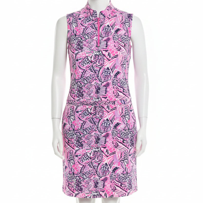 IBKUL Womens Krista Sleeveless Zip Drawstring Dress - Hot Pink/Candy Pink
