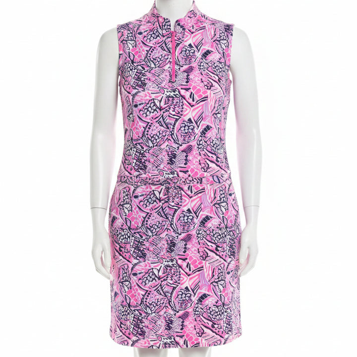 IBKUL Womens Krista Sleeveless Zip Drawstring Dress - Hot Pink/Candy Pink