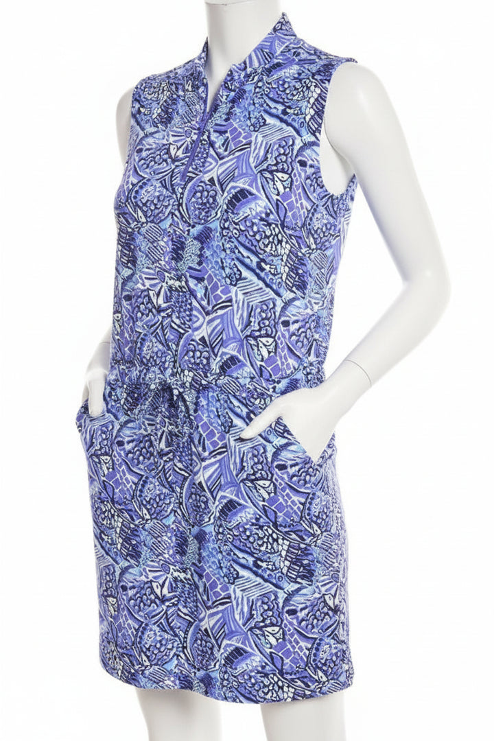 IBKUL Womens Krista Sleeveless Zip Drawstring Dress - Plum/Lavender