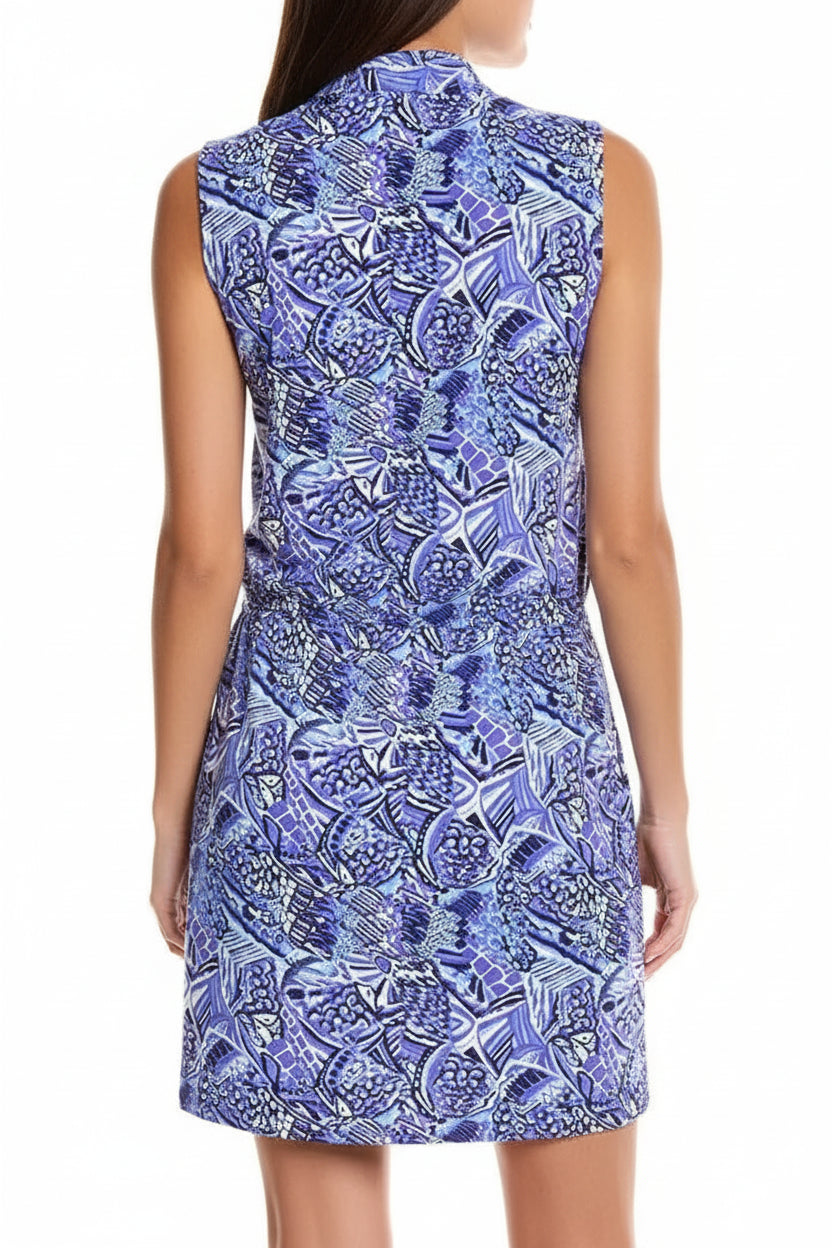 IBKUL Womens Krista Sleeveless Zip Drawstring Dress - Plum/Lavender