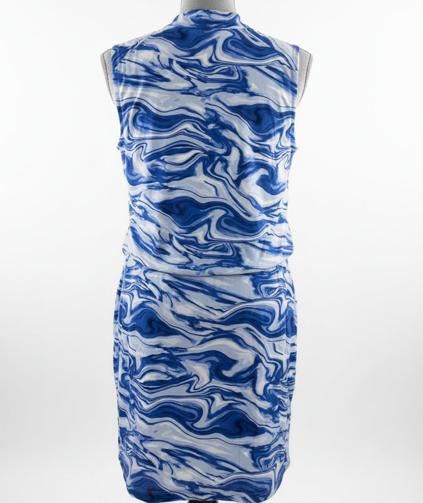 IBKUL Womens Devin Sleeveless Zip Drawstring Dress - Blue/White