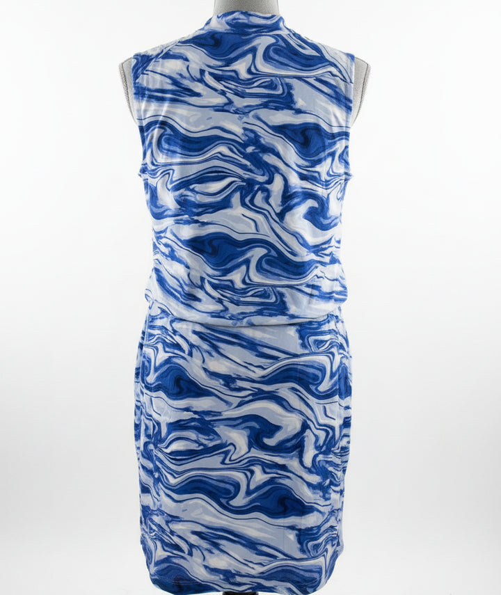 IBKUL Womens Devin Sleeveless Zip Drawstring Dress - Blue/White