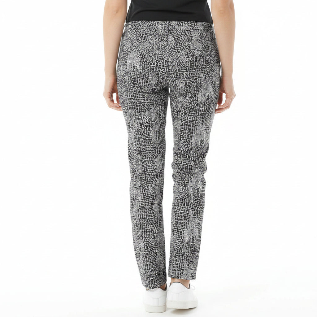 IBKUL Womens Pull On Snake Ankle Pant - Black/White