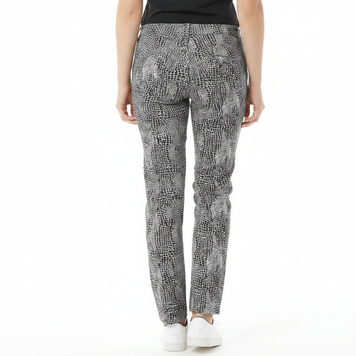 IBKUL Womens Pull On Snake Ankle Pant - Black/White
