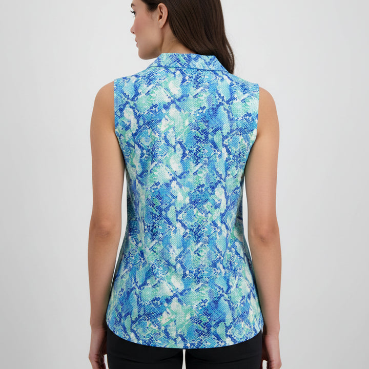 IBKUL Womens Angela Sleeveless Zip Polo - Cobra Jade/Blue