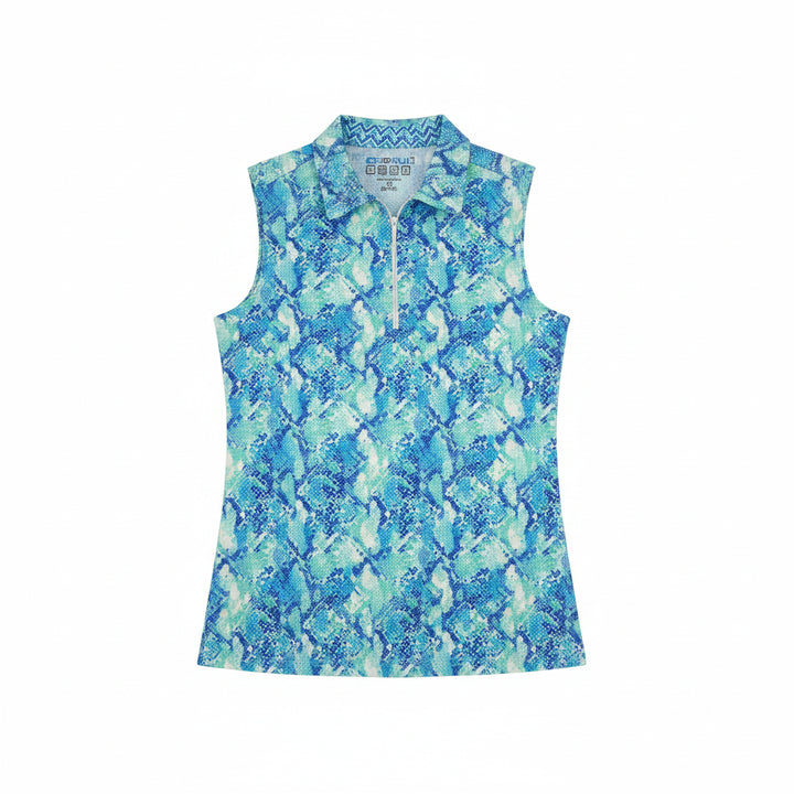 IBKUL Womens Angela Sleeveless Zip Polo - Cobra Jade/Blue