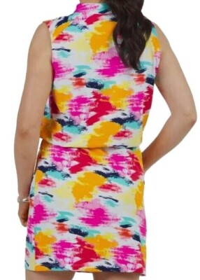 IBKUL Womens Matilda Sleeveless Drawstring Zip Mock Dress - Pink/Multicolored