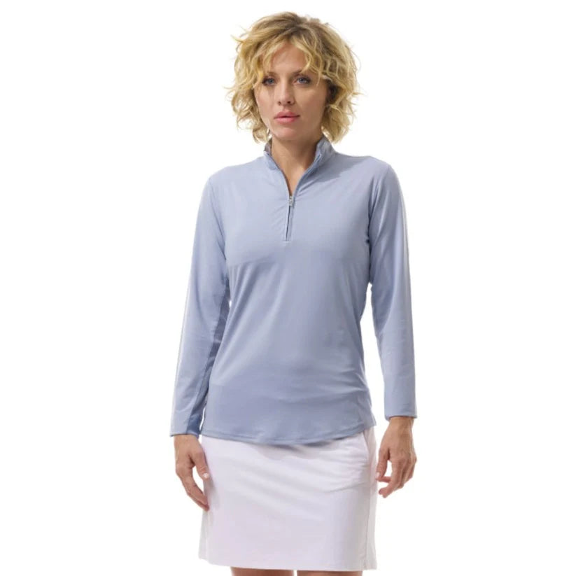 SanSoleil SUNGLOW L/S ZIP MOCK SS PULLER - BLUE MIST - Skorzie