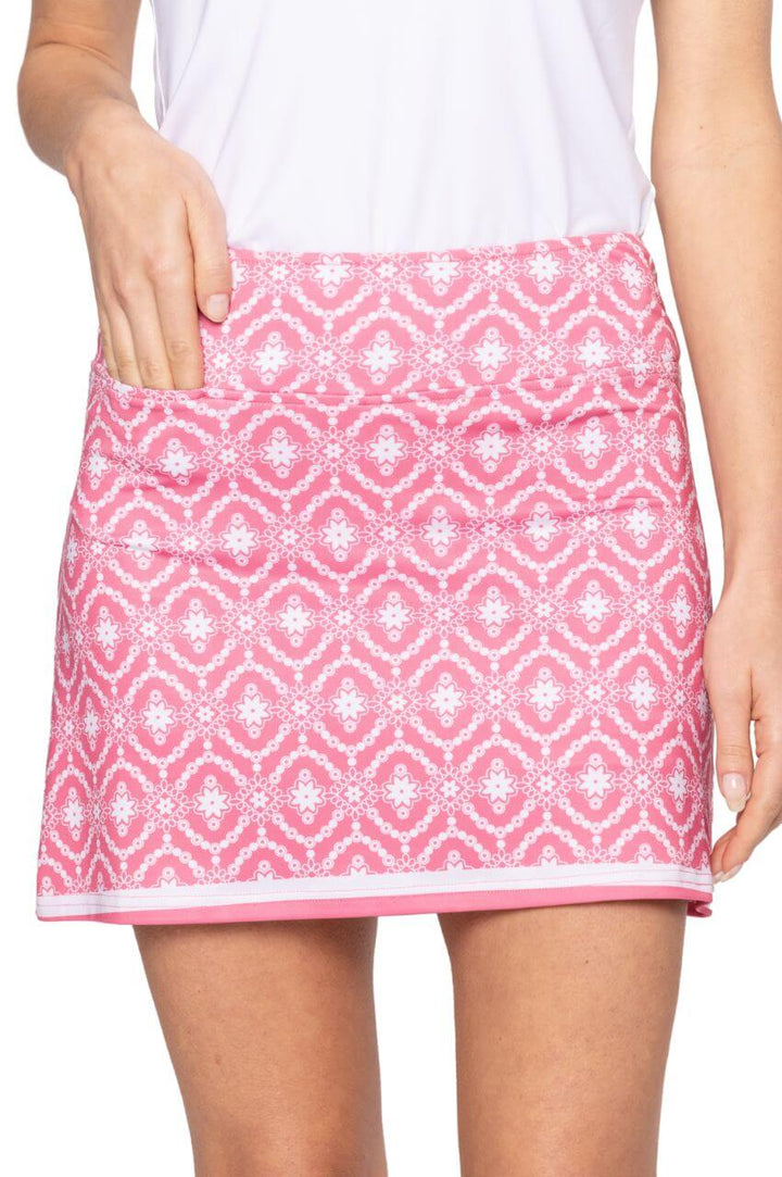 Golftini Womens Sea Breeze Pull-On Skort (16.5) - Pink/White
