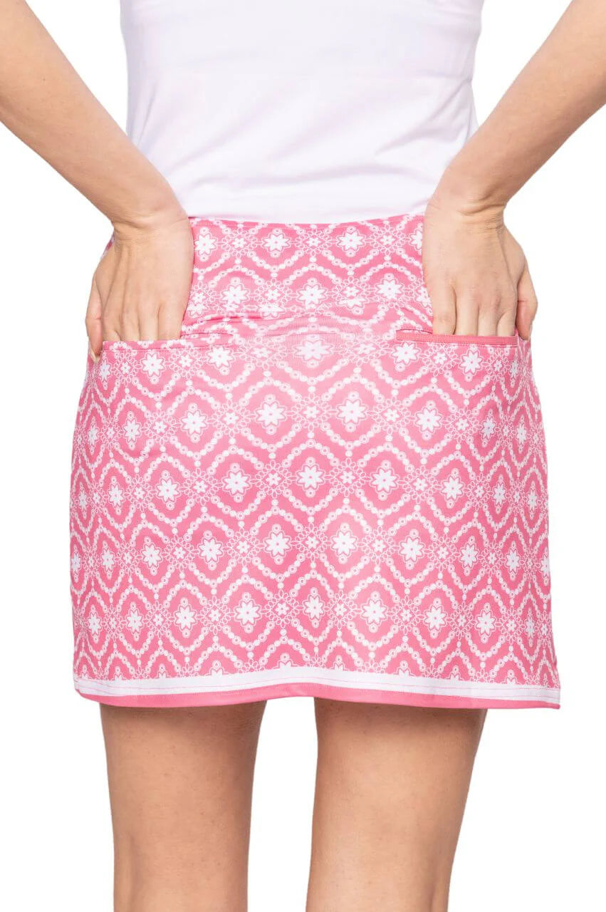 Golftini Womens Sea Breeze Pull-On Skort (16.5) - Pink/White