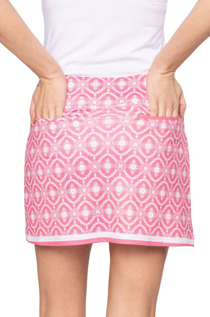 Golftini Womens Sea Breeze Pull-On Skort (16.5) - Pink/White