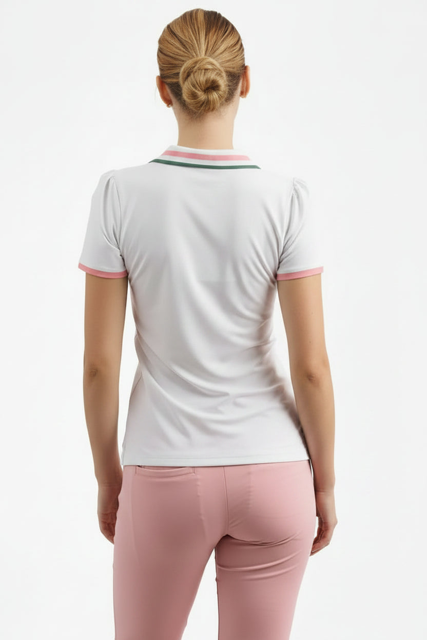 Smith & Quinn Reagan Short Sleeve Button Polo - White/Macaron/Forest Green